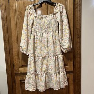 As U Wish Bohemian Pink Dress Cottage Floral‎ Ruched Small On Or Off Shoulder